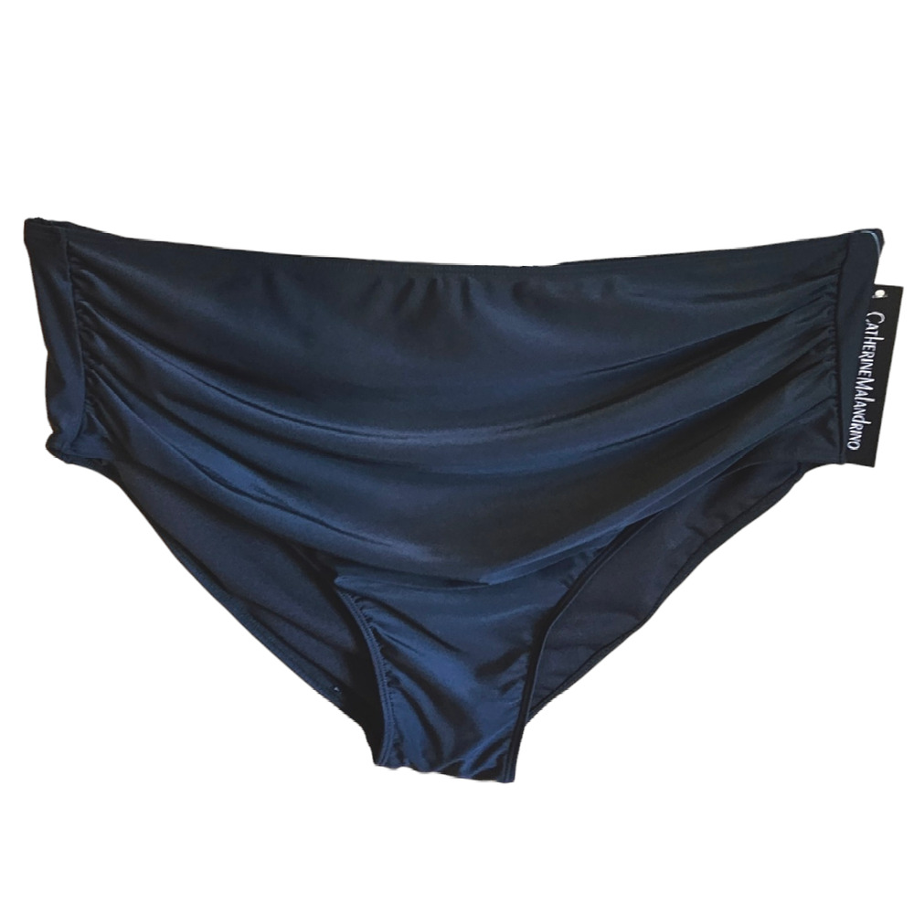 NWT! Catherine Malandrino Bikini Bottoms Shirred High Waist Black Women's 3X